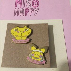 Pecachu Pokémon humor metal lapel pin set of 2